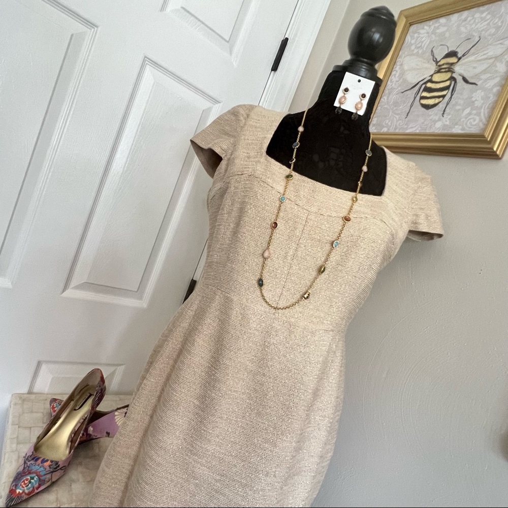 Hobbs Gold Boucle Sheath Dress UK 14 US 10